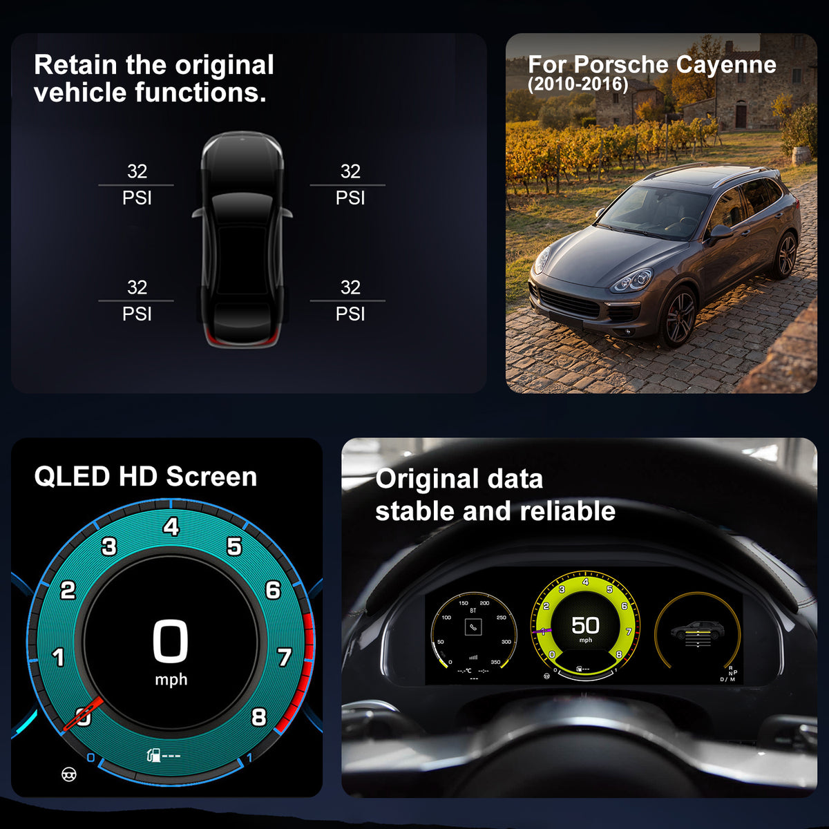 Porsche Cayenne Digital Instrument Cluster 2010-2016 | 12.3" QLED - Topdisplay 2010 2011 2012 2013 2014 2015 2016