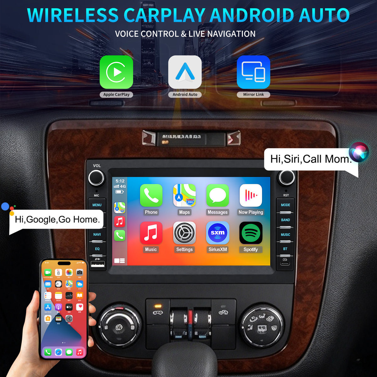For Chevrolet Chevy Impala 2006-2013 Radio Upgrade, 7-inch QLED Touch Screen Stereo, 8-Core CPU, Wireless CarPlay & Android Auto, Retains OEM Controls, Free Backup Camera Included