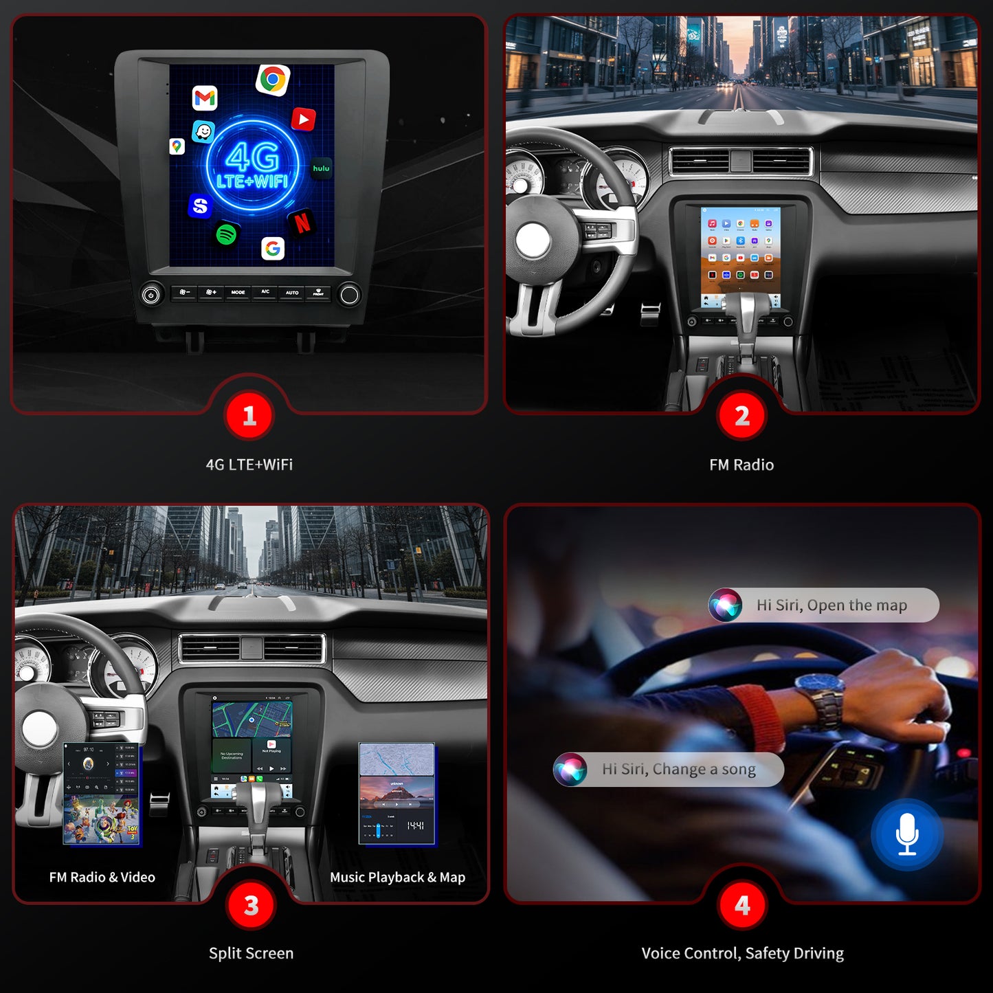 For Ford Mustang 2010-2014 Radio upgrade,9.7-inch QLED 8-Core CPU,touch screen Stereo,Wireless CarPlay & Android Auto,Free camera