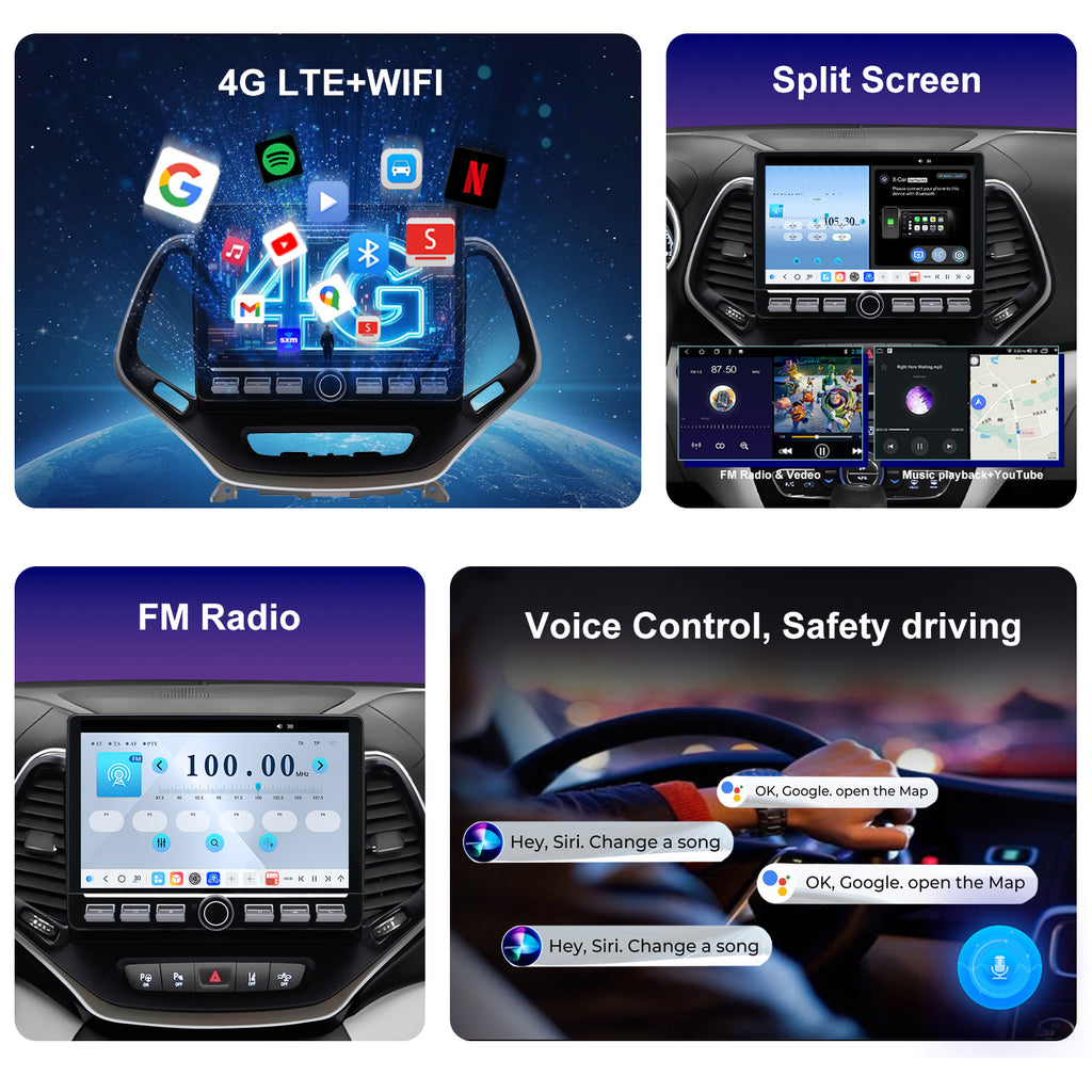 For Jeep Cherokee 2014-2023 Radio upgrade,10.1-inch QLED 8-Core CPU,touch screen Stereo,Wireless CarPlay & Android Auto,keep OEM Controls