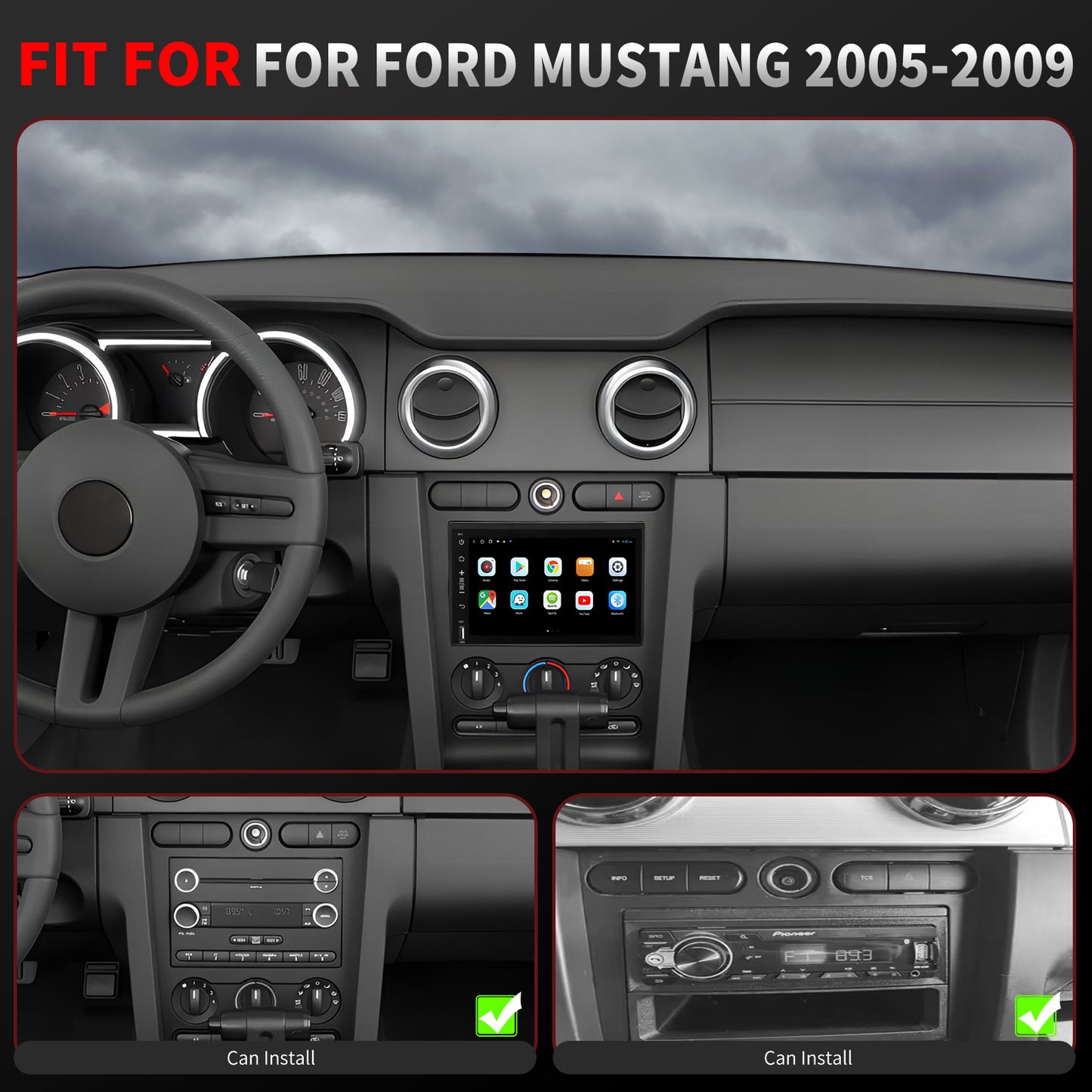 For Ford Mustang 2005-2009 Radio upgrade,7-inch QLED 8-Core CPU,touch screen Stereo,Wireless CarPlay & Android Auto,keep OEM Controls