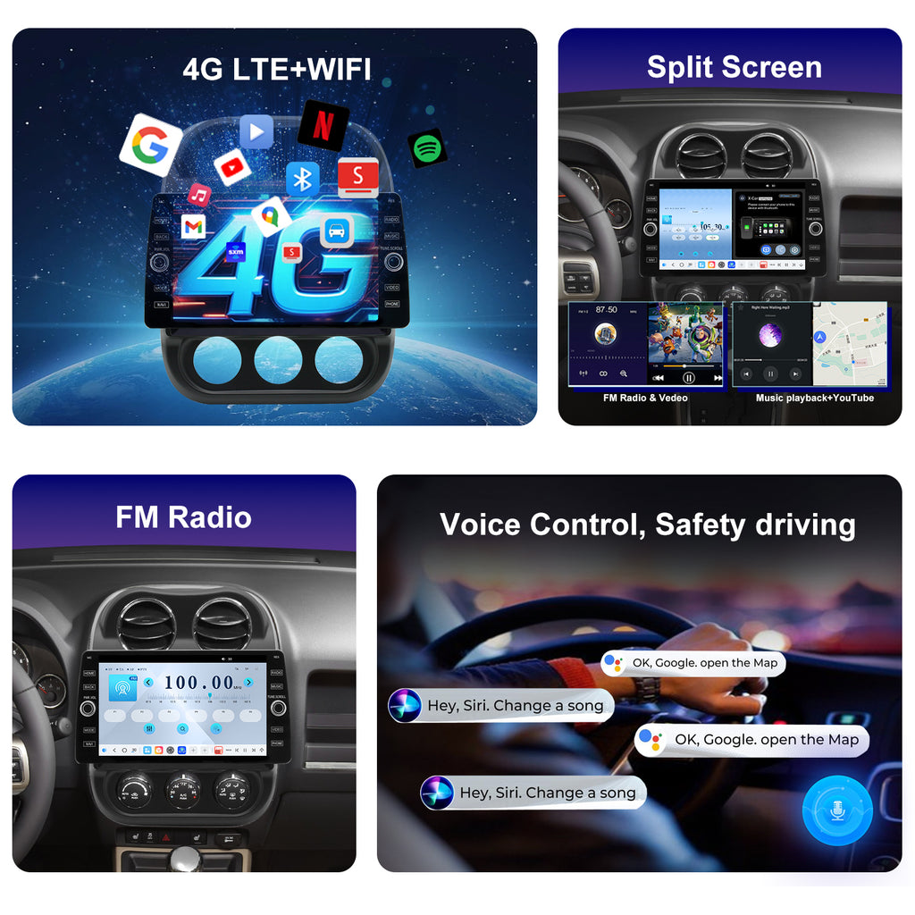 For Jeep Compass 2010-2016 Radio upgrade,10.2-inch QLED  8-Core CPU,touch screen Stereo,Wireless CarPlay & Android Auto,keep OEM Controls