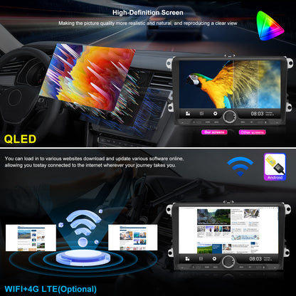 For Volkswagen Jetta 2005-2018 Radio upgrade with Knob design, 9 inch QLED 8-Core CPU, touch screen Stereo,Wireless CarPlay & Android Auto, keep OEM Controls, Free backup camera