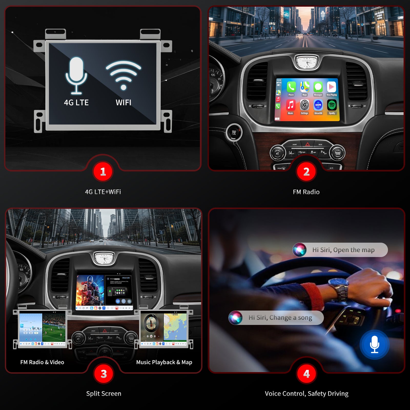 Chrysler 300 Radio upgrade 2015-2023 CarPlay Stereo Screen-Topdisplay 2015 2016 2017 2018 2019 2020 2021 2022 2023 Replacement Headunit Apple Android Auto Accessories Pantalla Estéreo