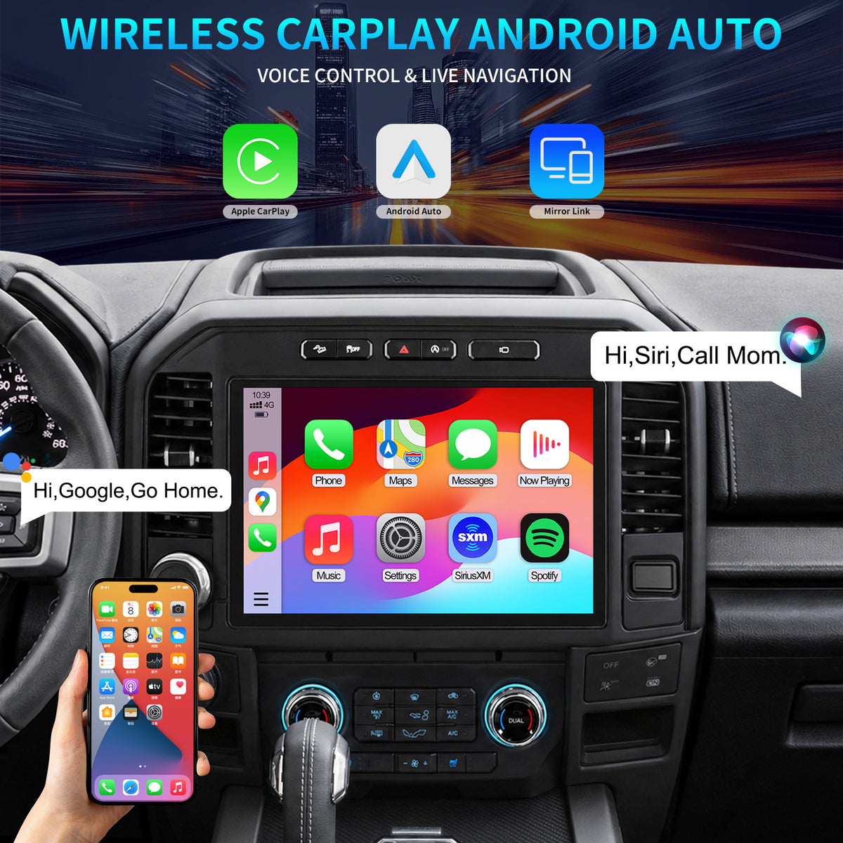 For Ford F350 2017-2021 Radio Upgrade, 13-inch QLED Touch Screen Stereo, 8-Core CPU, Wireless CarPlay & Android Auto, Keep OEM Controls