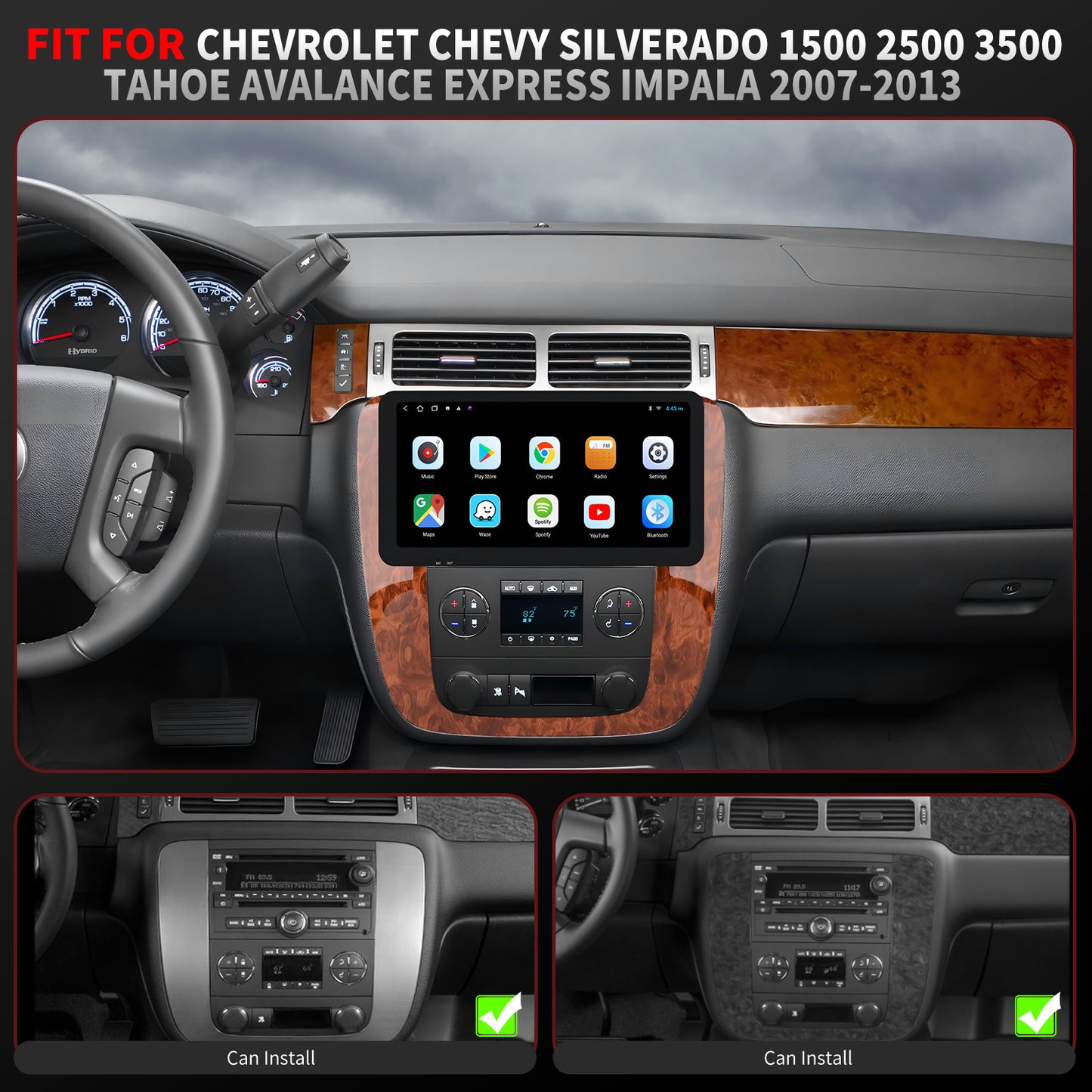 For Chevrolet Chevy Silverado 1500/2500/3500 2007-2013 Radio upgrade,10.5-inch QLED  8-Core CPU,touch screen Stereo,Wireless CarPlay & Android Auto,keep OEM Controls