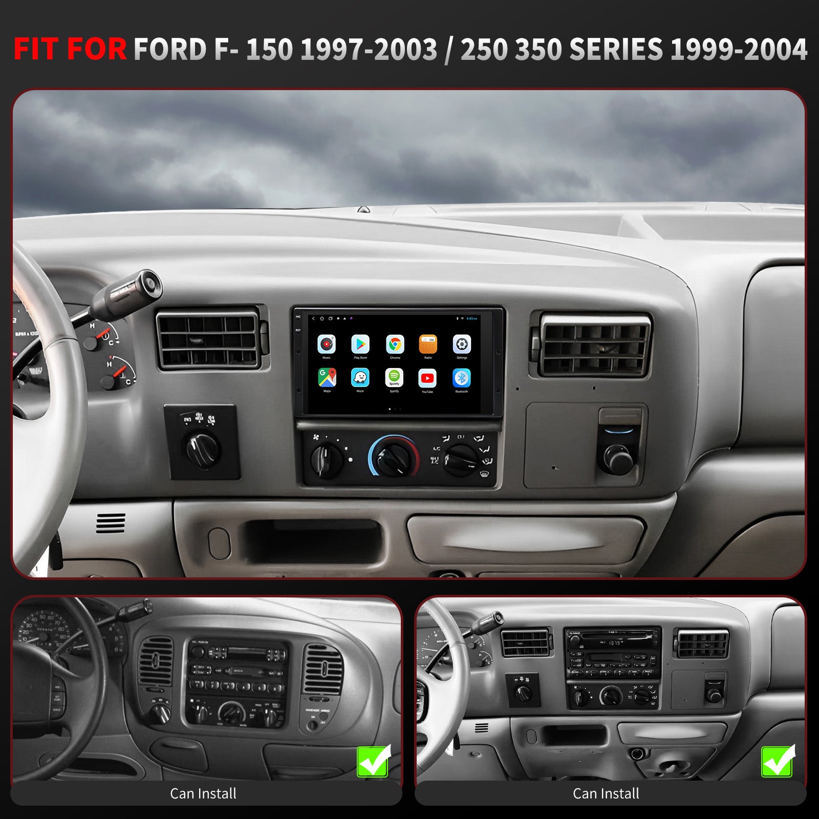 Ford Ranger Stereo replacement 1995-2011 CarPlay Radio Screen-Topdisplay 1995 1996 1997 1998 1999 2000 2001 2002 2003 2004 2005 2006 2007 2008 2009 2010 2011 Ranger Upgrade Headunit Apple Carplay Android Auto Accessories Pantalla Estéreo