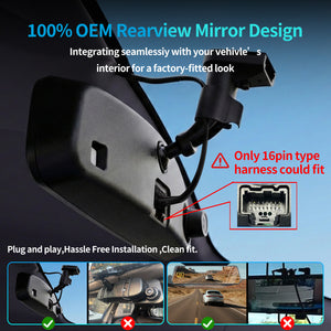 4K Mirror Dash Cam for Ford Mustang 2013–2023, Front 4K + Rear 1080P Camera, Integrated Replacement OEM Look, Plug & Play, Includes Free 64GB Card