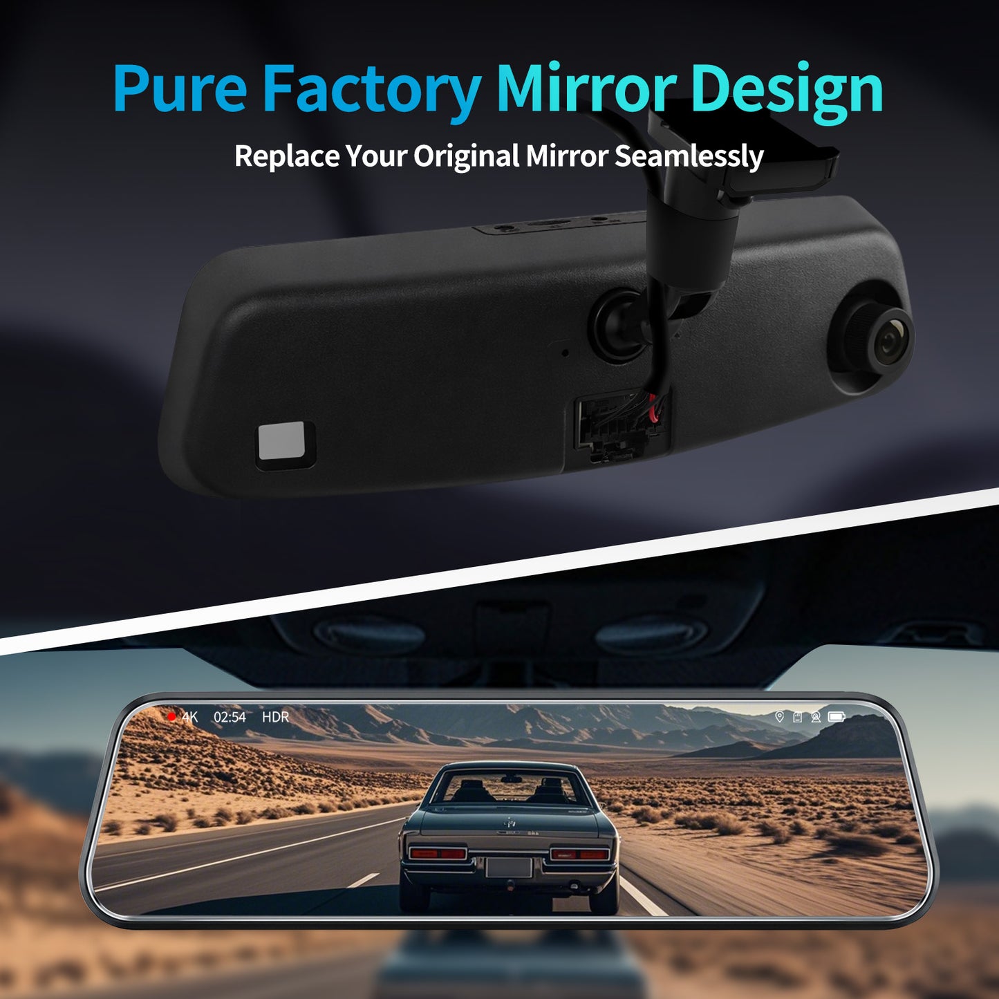 4K Mirror Dash Cam for Ford F150 2011–2025, Front 4K + Rear 1080P Camera, Integrated Replacement OEM Look, Plug & Play, Includes Free 64GB Card