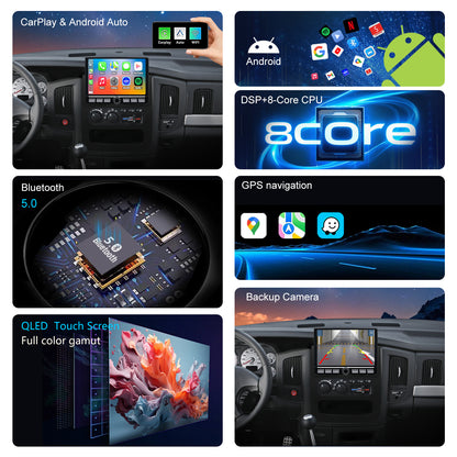 Dodge RAM Stereo replacement 2002-2005 CarPlay Radio Screen-Topdisplay 2002 2003 2004 2005 RAM Upgrade Headunit Apple Carplay Android Auto Accessories Pantalla Estéreo