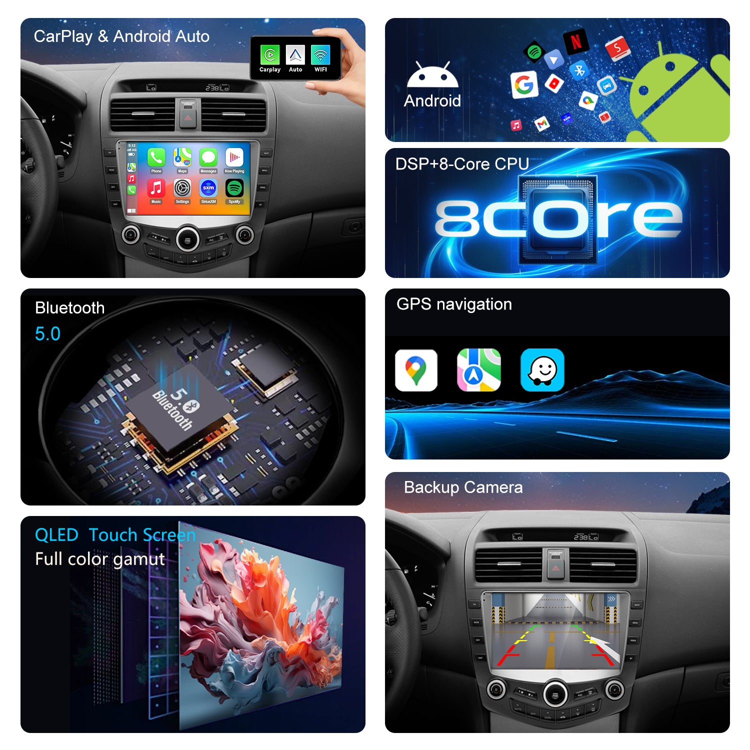 Honda Accord 7th Gen Radio upgrade 2003-2007 CarPlay Stereo Screen - Topdisplay 2003 2004 2005 2006 2007 Replacement Headunit Apple Android Auto Accessories Pantalla Estéreo