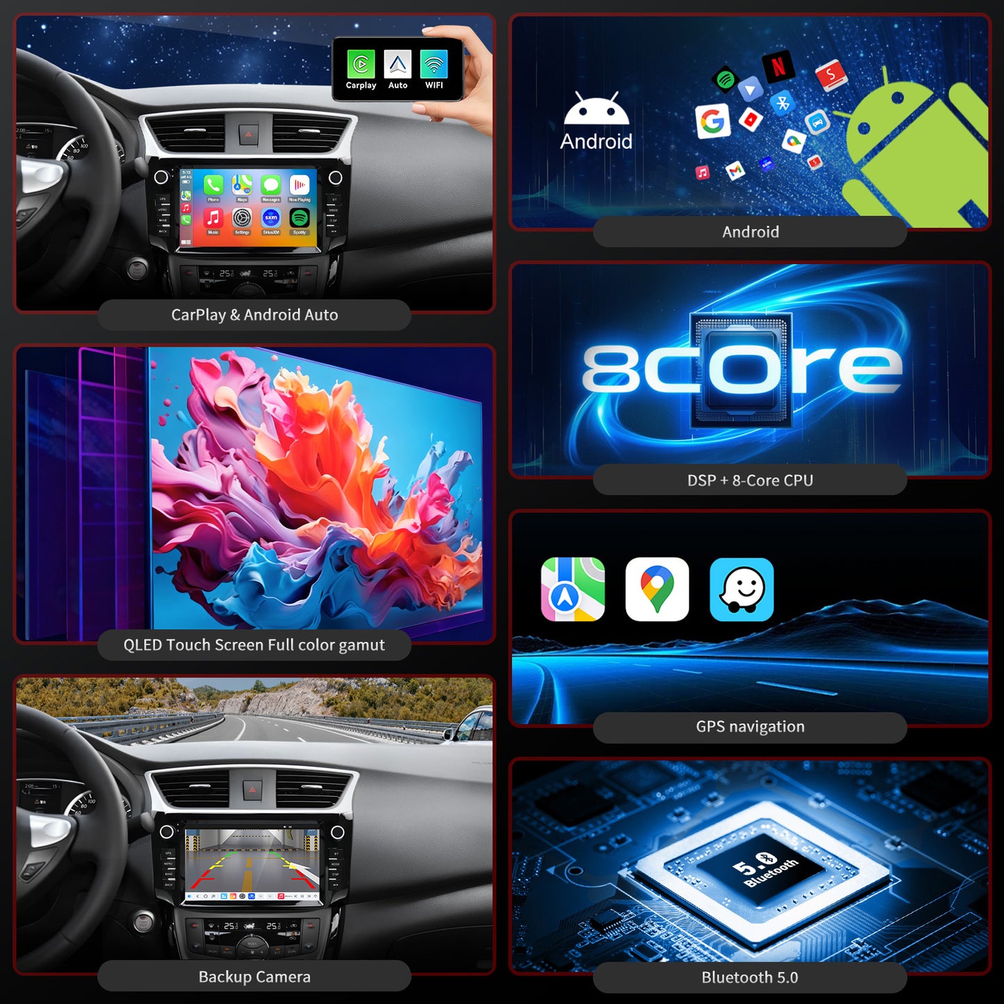 For Nissan Sentra 2013-2019 Radio upgrade,9-inch QLED 8-Core CPU,touch screen Stereo,Wireless CarPlay & Android Auto,keep OEM Controls