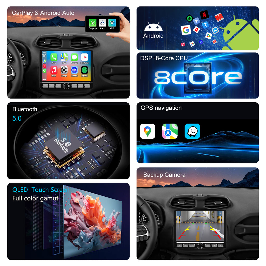 For Jeep Renegade 2015-2023 Radio upgrade,10.1-inch QLED 8-Core CPU,touch screen Stereo,Wireless CarPlay & Android Auto,keep OEM Controls