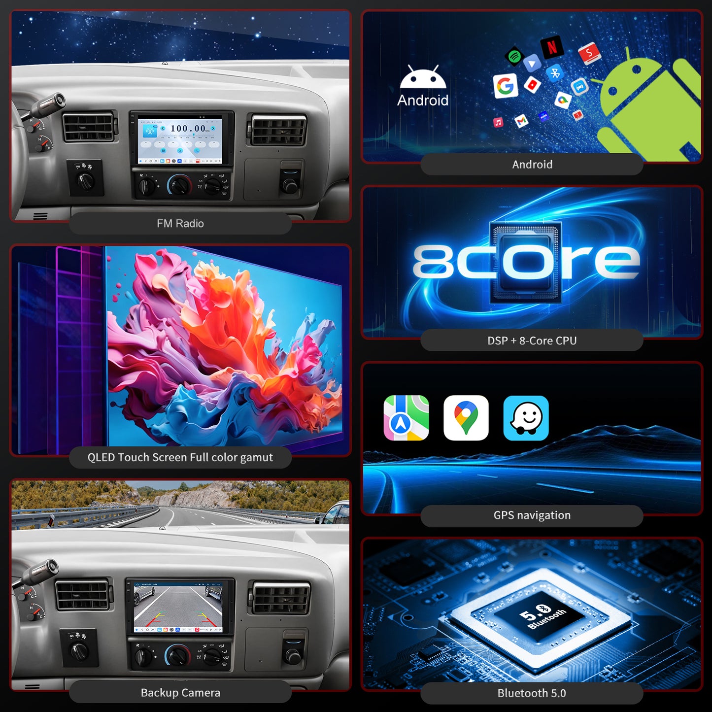 Ford F250 Stereo replacement 1999-2004 CarPlay Radio Screen-Topdisplay 1999 2000 2001 2002 2003 2004 F250 Upgrade Headunit Apple Carplay Android Auto Accessories Pantalla Estéreo