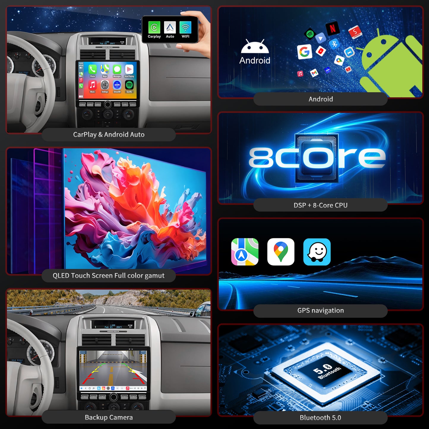 For Ford Escape 2008-2012 Radio upgrade, 10.1-inch QLED 8-Core CPU,touch screen Stereo,Wireless CarPlay & Android Auto, keep OEM Controls