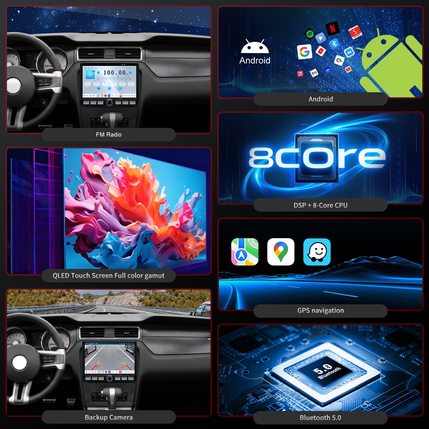 Ford Mustang Stereo replacement 2010-2014 CarPlay Radio Screen-Topdisplay 2010 2011 2012 2013 2014 Mustang Upgrade Headunit Apple Carplay Android Auto Accessories Pantalla Estéreo