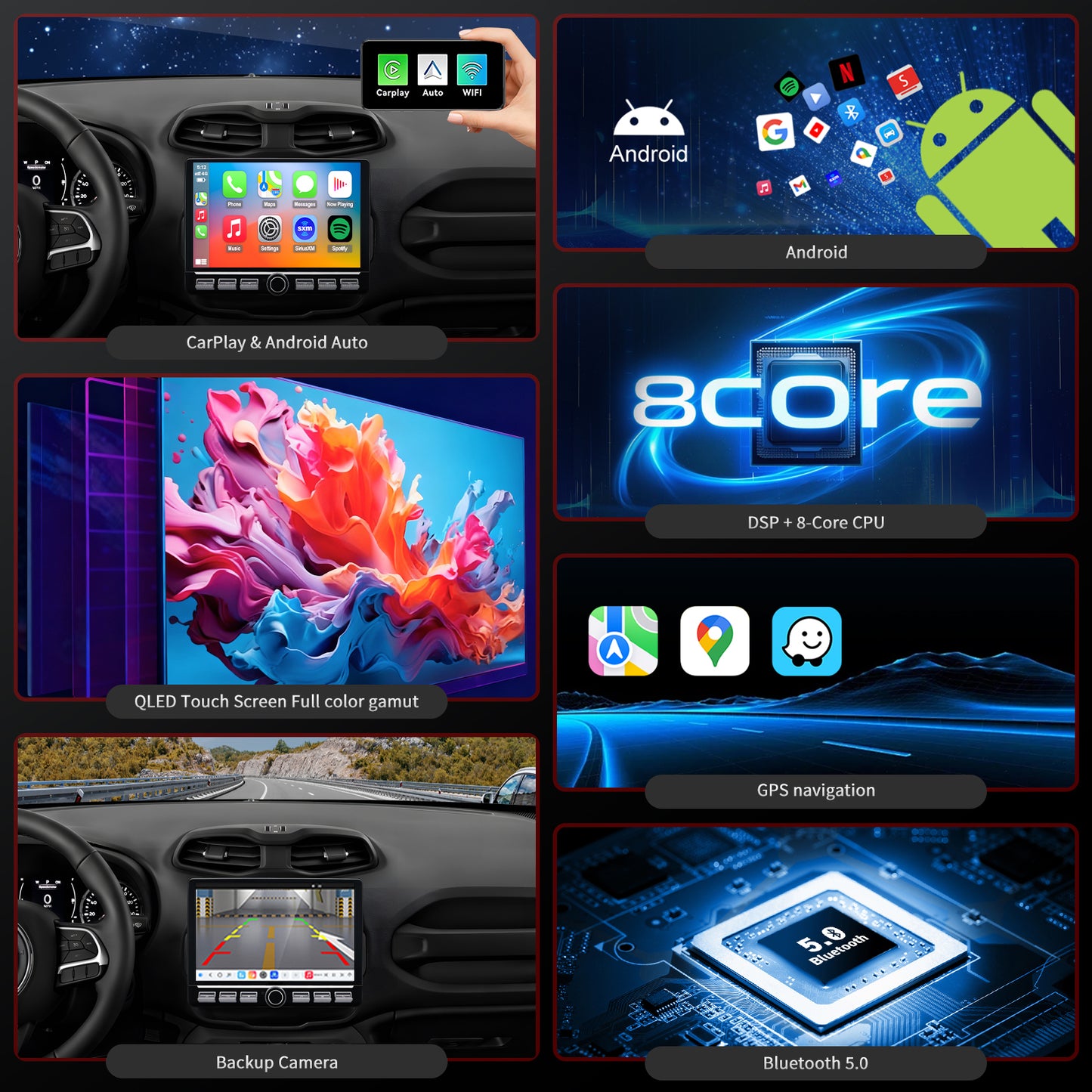 For Jeep Renegade 2015-2023 Radio upgrade,10.1-inch QLED 8-Core CPU,touch screen Stereo,Wireless CarPlay & Android Auto,keep OEM Controls