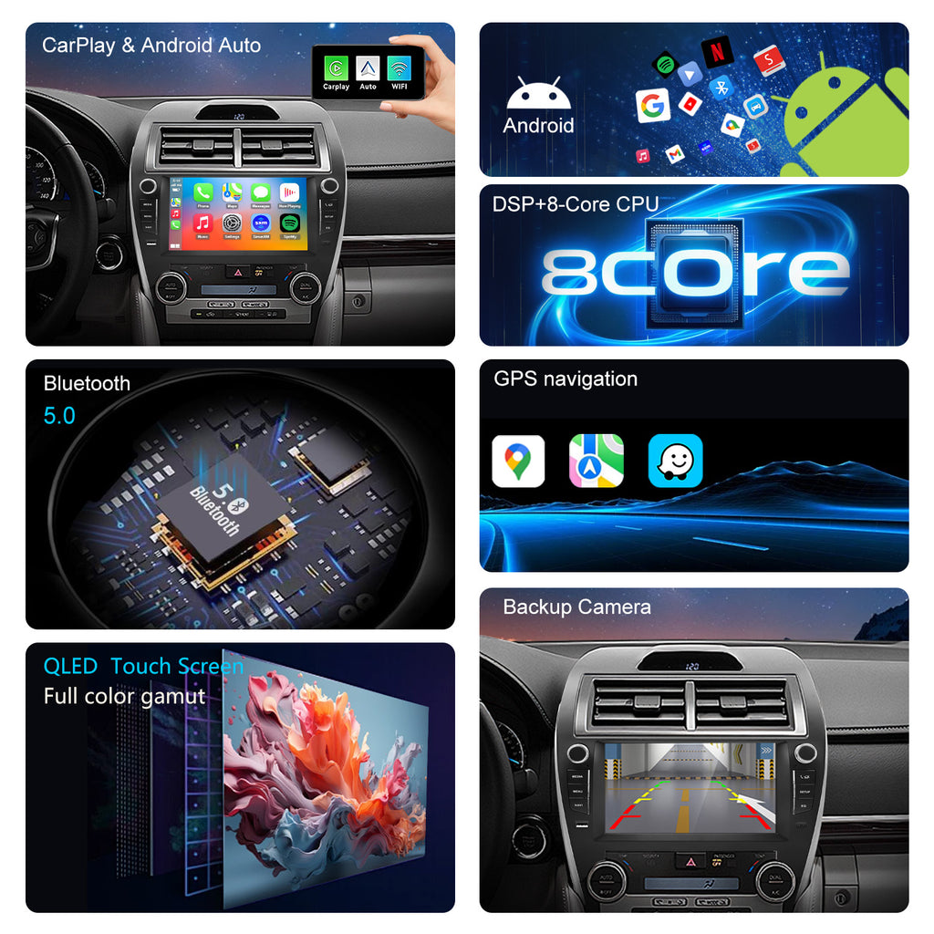 For Toyota Camry 2012-2014 Radio upgrade,9-inch QLED  8-Core CPU,touch screen Stereo,Wireless CarPlay & Android Auto,keep OEM Controls