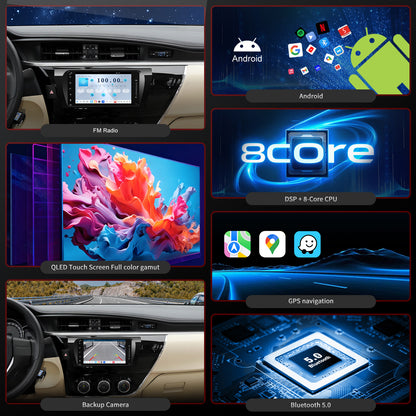 For Toyota Corolla 2014 2015 2016 Radio Upgrade, 9-inch QLED 8-Core CPU, Touch Screen Stereo,Wireless CarPlay & Android Auto,Free backup camera, keep OEM Controls