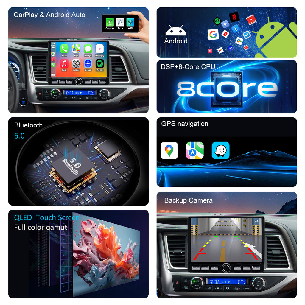For Toyota Highlander 2014-2019 Radio upgrade,10.2-inch QLED 8-Core CPU,touch screen Stereo,Wireless CarPlay & Android Auto,keep OEM Controls