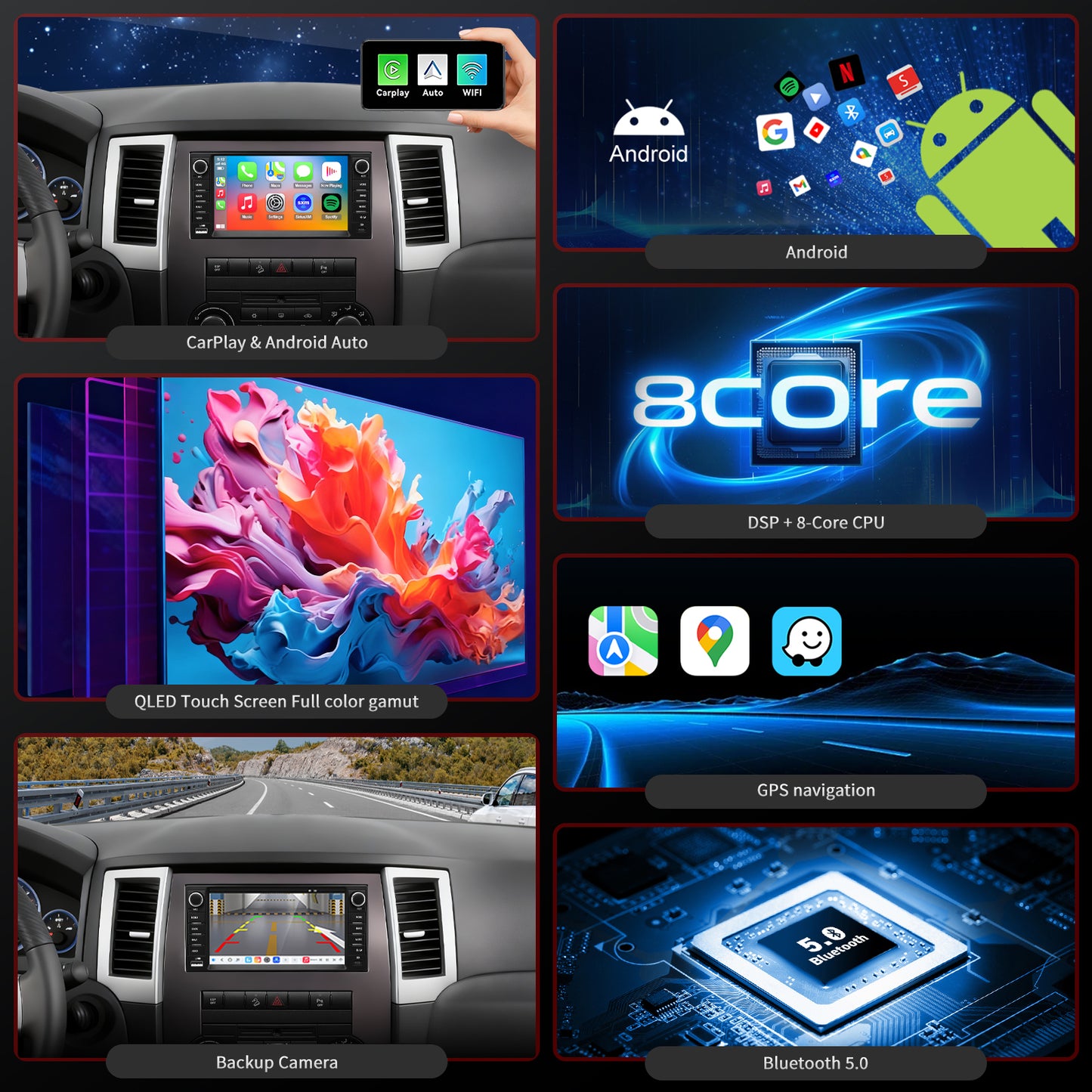 For Jeep Grand Cherokee 2008-2010 Radio upgrade,7-inch QLED  8-Core CPU,touch screen Stereo,Wireless CarPlay & Android Auto,keep OEM Controls