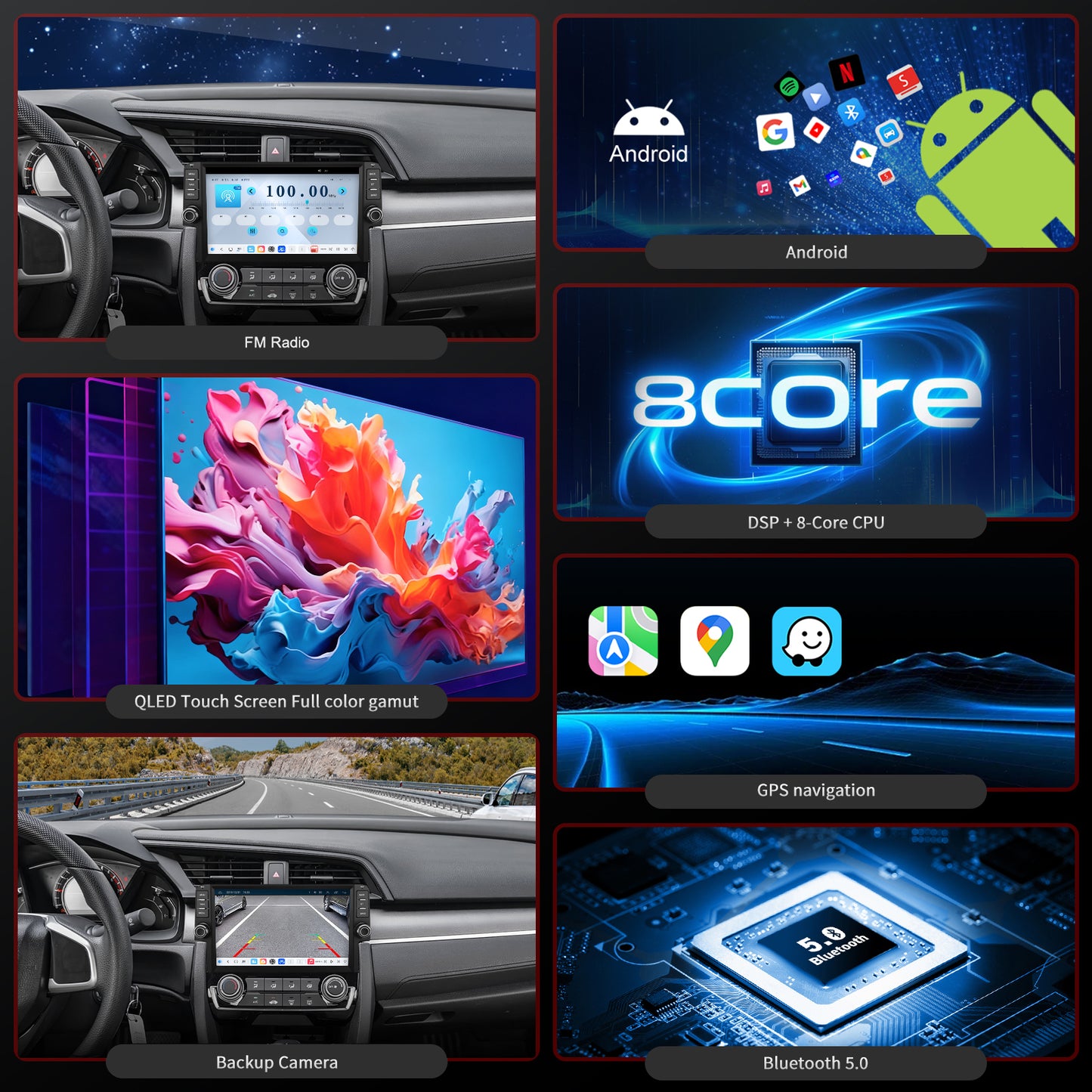 Honda Civic Radio upgrade 2016-2021 CarPlay Stereo Screen - Topdisplay 2016 2017 2018 2019 2020 2021 Replacement Headunit Apple Android Auto Accessories Pantalla Estéreo