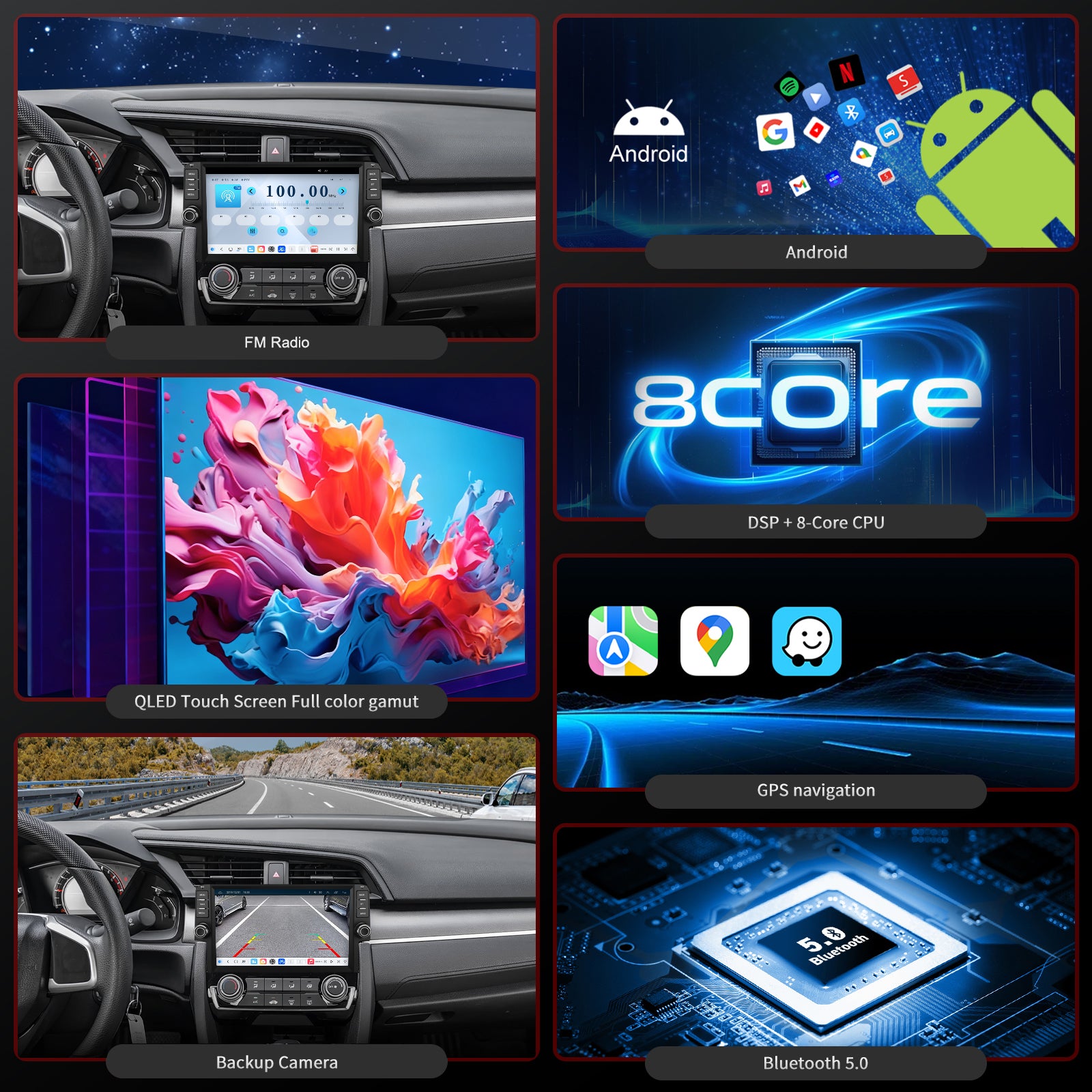 Honda Civic Radio upgrade 2016-2021 CarPlay Stereo Screen - Topdisplay 2016 2017 2018 2019 2020 2021 Replacement Headunit Apple Android Auto Accessories Pantalla Estéreo