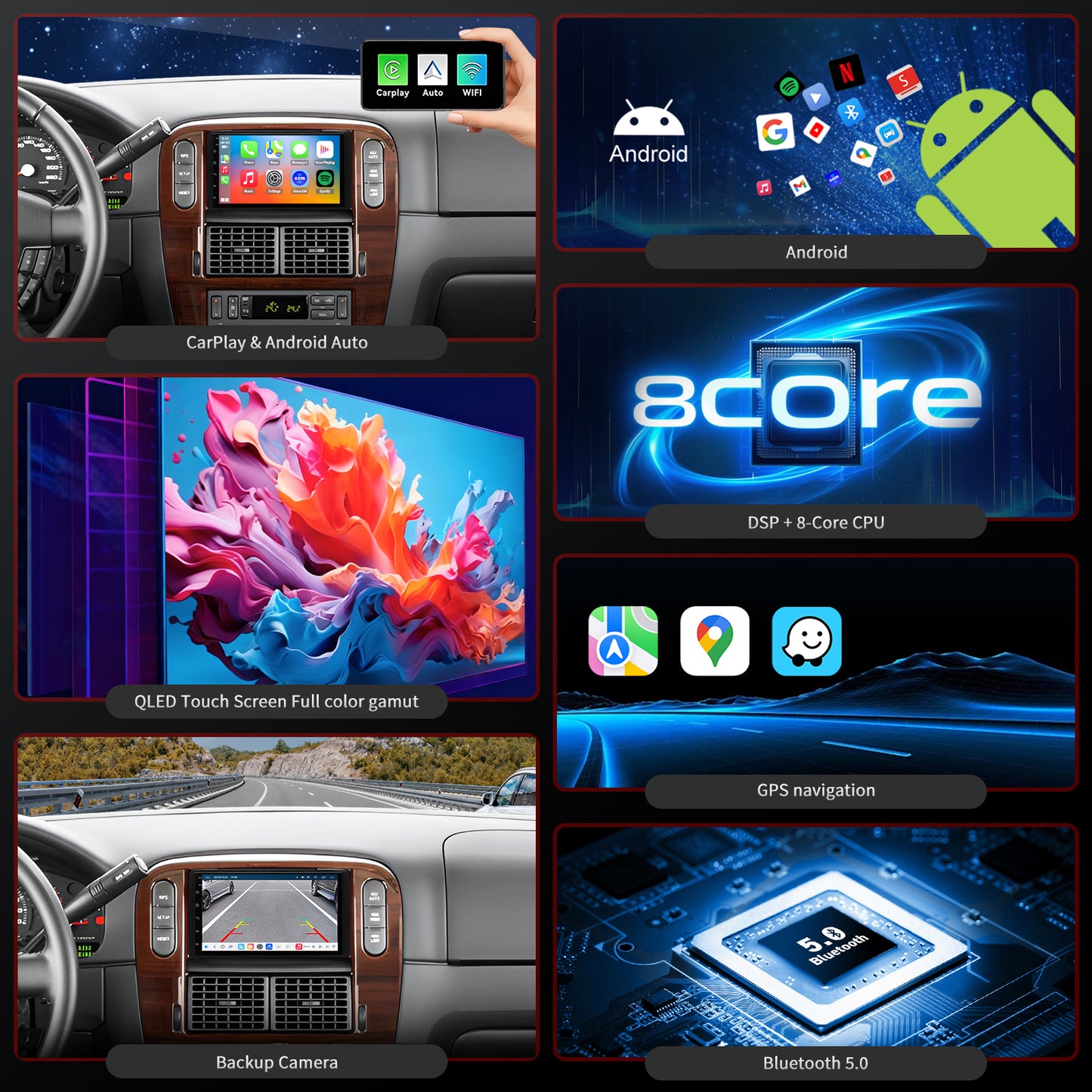 For Ford Explorer 2002-2005 Radio upgrade,7-inch QLED 8-Core CPU,touch screen Stereo,Wireless CarPlay & Android Auto,Free camera