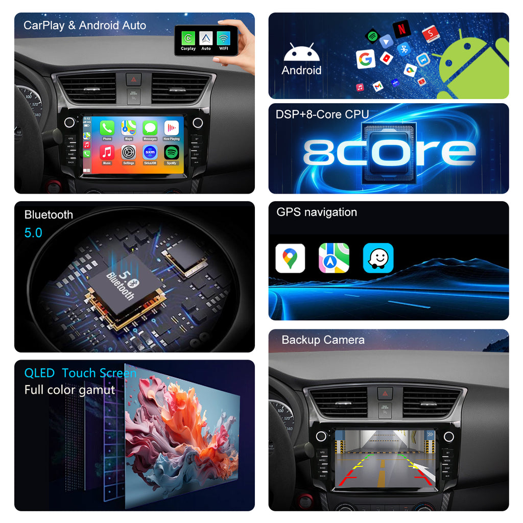 For Nissan Sentra 2013-2019 Radio upgrade,9-inch QLED 8-Core CPU,touch screen Stereo,Wireless CarPlay & Android Auto,keep OEM Controls