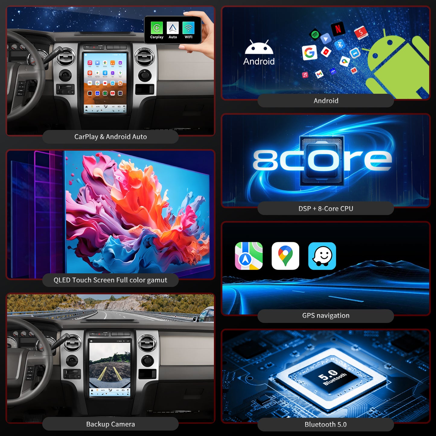 For Ford F150 2009-2012 Radio upgrade,12.1-inch QLED 8-Core CPU,touch screen Stereo,Wireless CarPlay & Android Auto,Manual AC Only