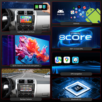 For Toyota Corolla 2009-2013 Radio upgrade,9-inch QLED 8-Core CPU,touch screen Stereo,Wireless CarPlay & Android Auto,keep OEM Controls