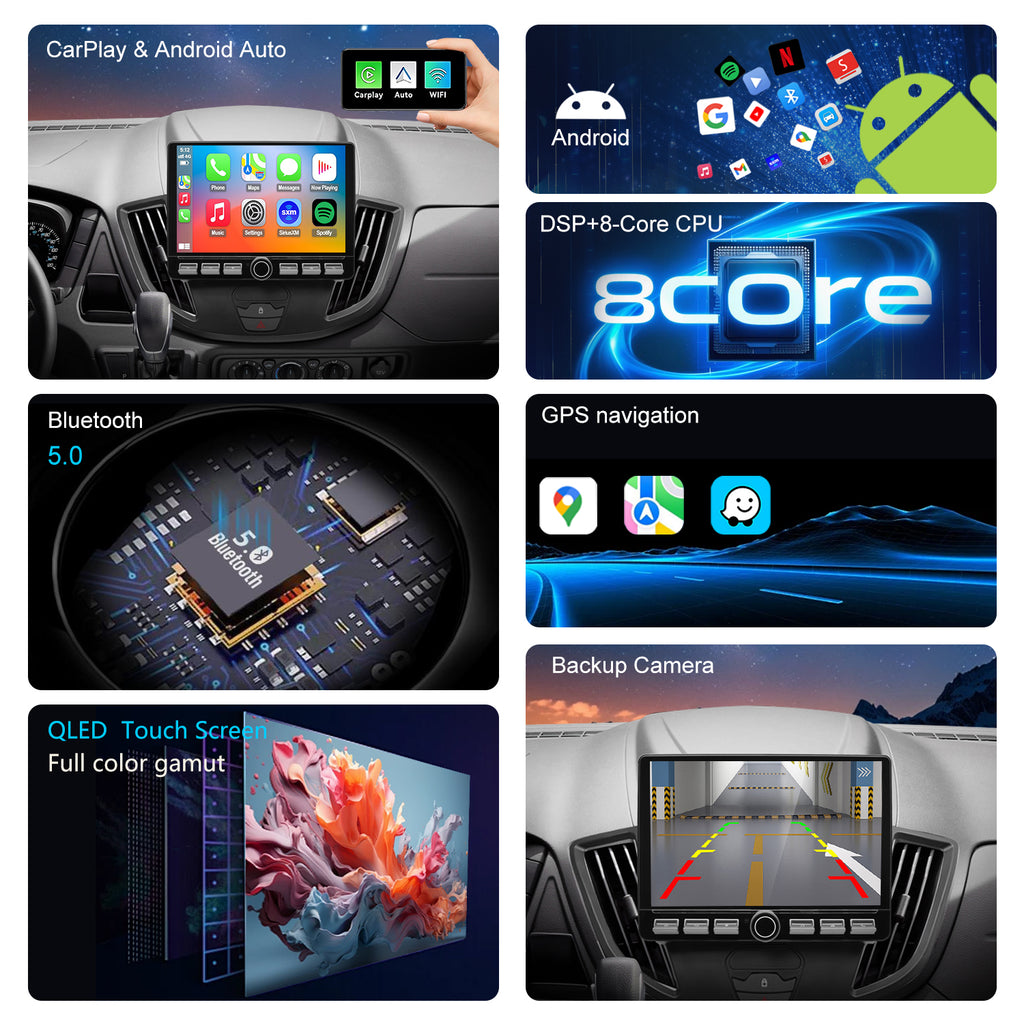 For Ford Transit 2013-2019 Radio upgrade,10.2-inch QLED 8-Core CPU,touch screen Stereo,Wireless CarPlay & Android Auto,keep OEM Controls