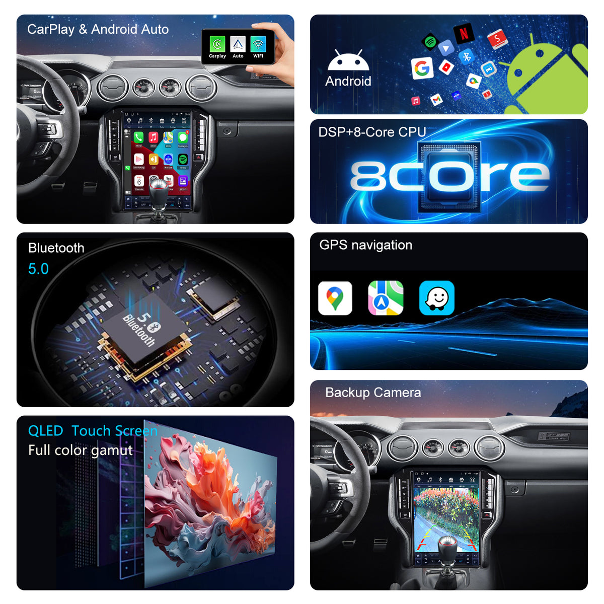 For Ford Mustang 2015-2023 Radio upgrade,14.5-inch QLED 8-Core CPU,touch screen Stereo,Wireless CarPlay & Android Auto,keep OEM Controls