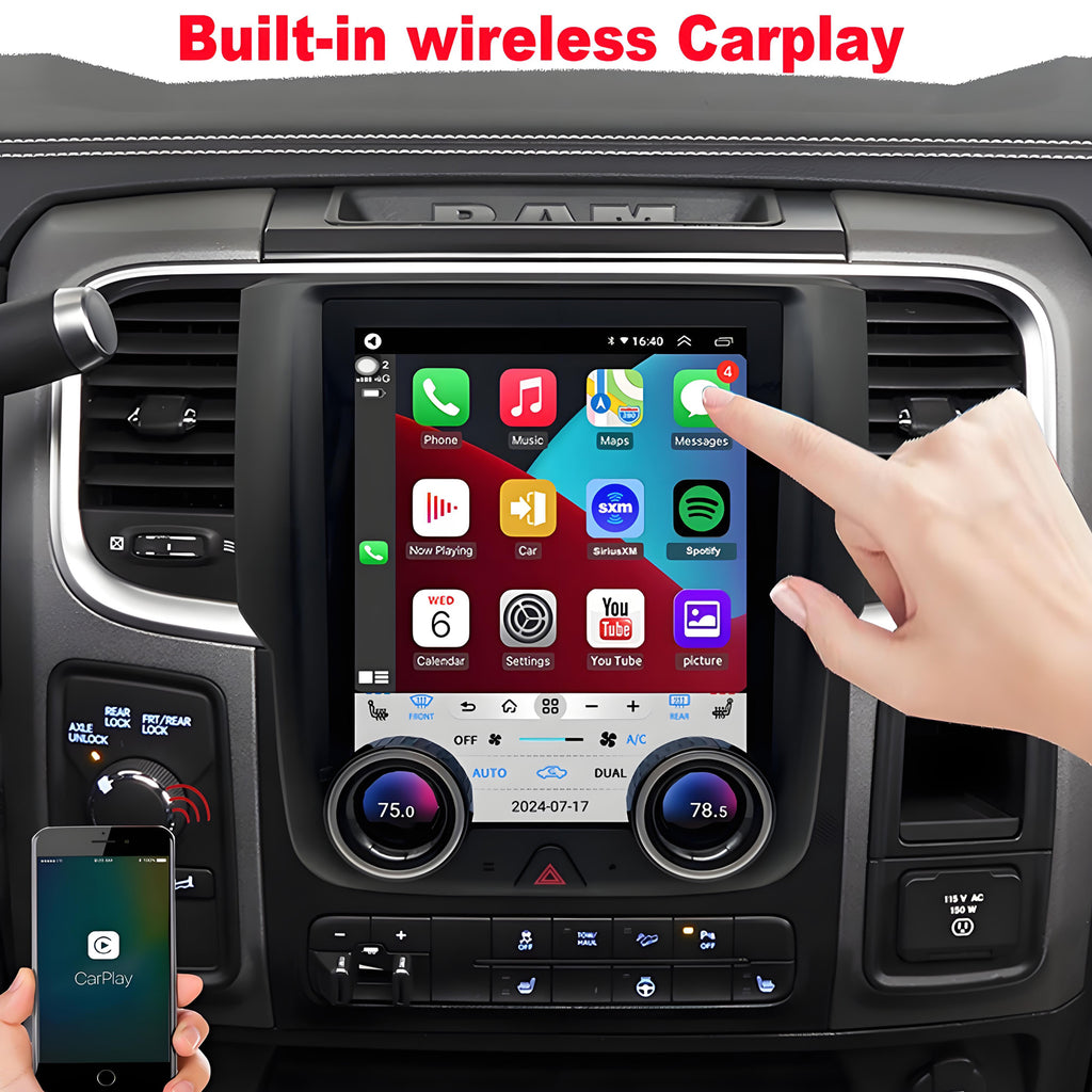 for Dodge RAM 1500/2500/3500 2013-2018 Radio upgrade,9.7-inch QLED 8-Core CPU,touch screen Stereo,Wireless CarPlay & Android Auto,For Manual AC
