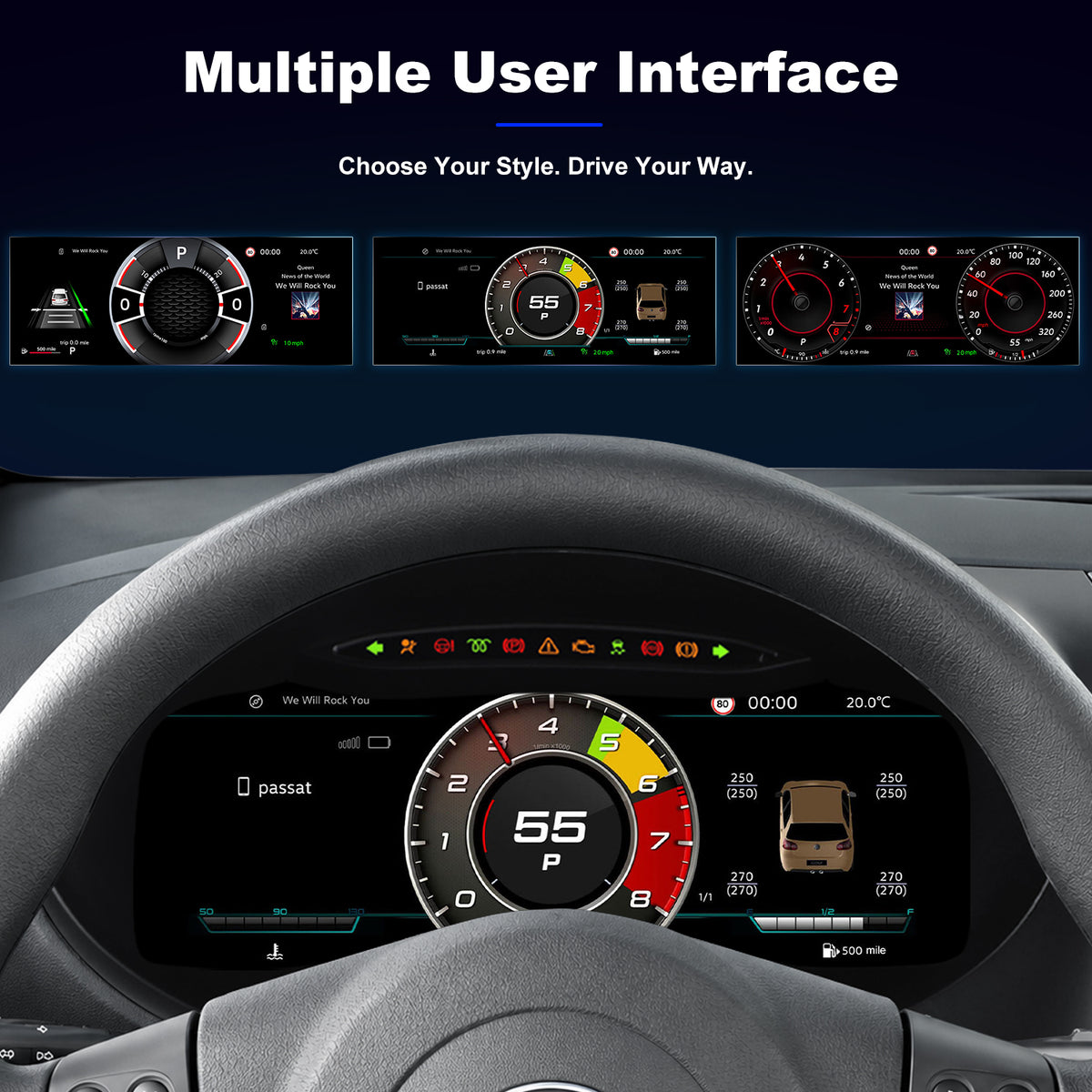 For Volkswagen SEAT Leon 2009-2012 Digital Instrument Cluster, 12.3-inch QLED Screen, Multiple UI, Wireless CarPlay, Direct OEM Replacement