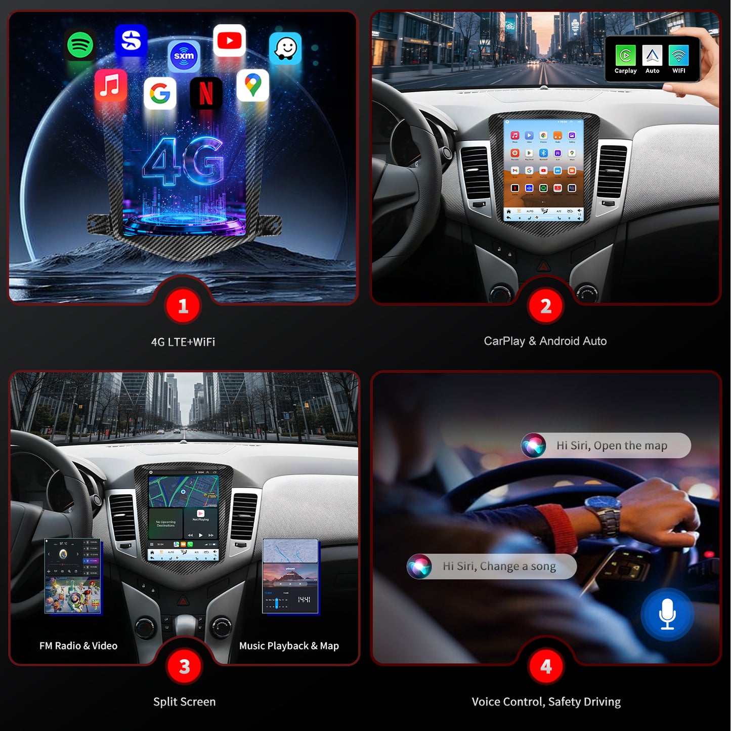 Chevy Cruze Radio upgrade 2009-2016 CarPlay Stereo Screen - Topdisplay 2009 2010 2011 2012 2013 2014 2015 2016 limited Chevrolet Replacement Headunit Apple Android Auto Accessories Pantalla Estéreo