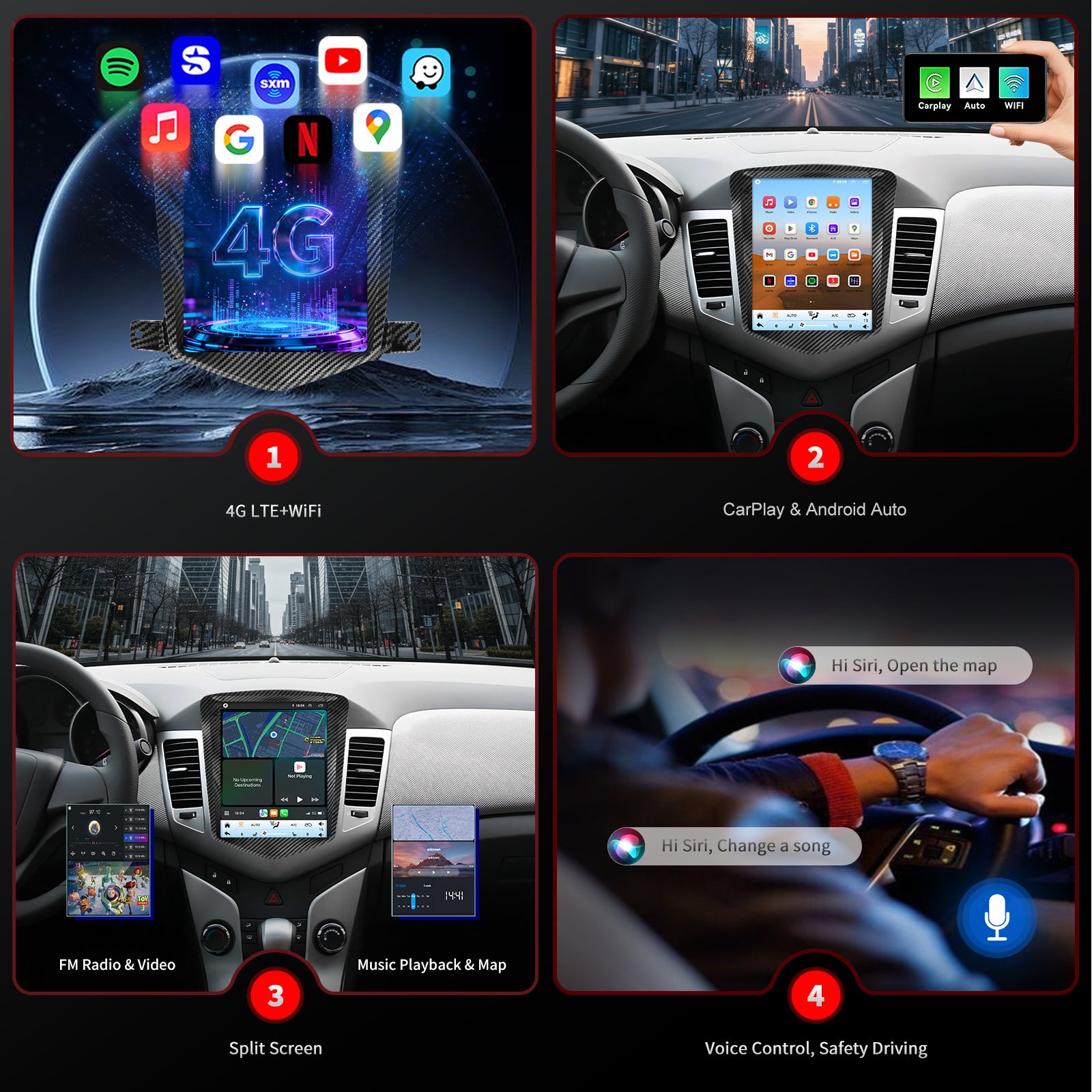 Chevy Cruze Radio upgrade 2009-2016 CarPlay Stereo Screen - Topdisplay 2009 2010 2011 2012 2013 2014 2015 2016 limited Chevrolet Replacement Headunit Apple Android Auto Accessories Pantalla Estéreo