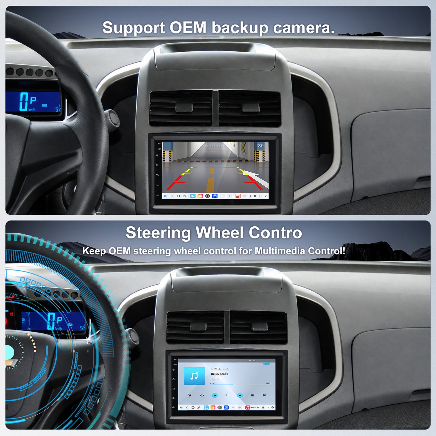 For Chevrolet Chevy Aveo 2012-2015 Radio upgrade, 7-inch QLED  8-Core CPU, touch screen Stereo,Wireless CarPlay & Android Auto,keep OEM Controls