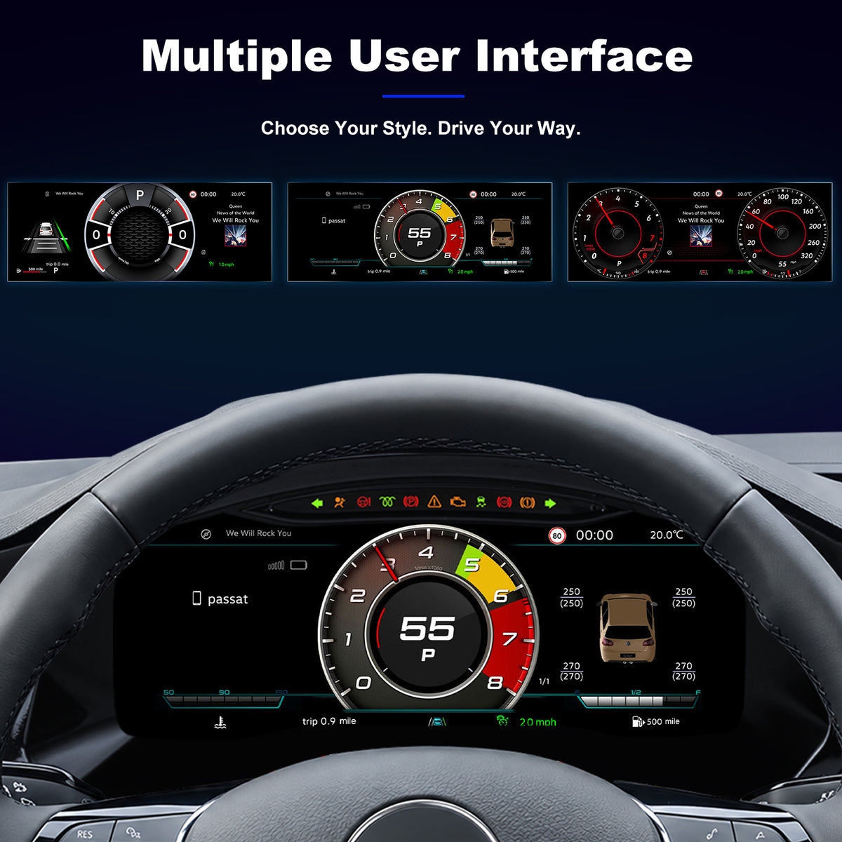 For Volkswagen Tiguan L 2017-2021 Digital Instrument Cluster, 12.3-inch QLED Screen, Multiple UI, Wireless CarPlay, Direct OEM Replacement