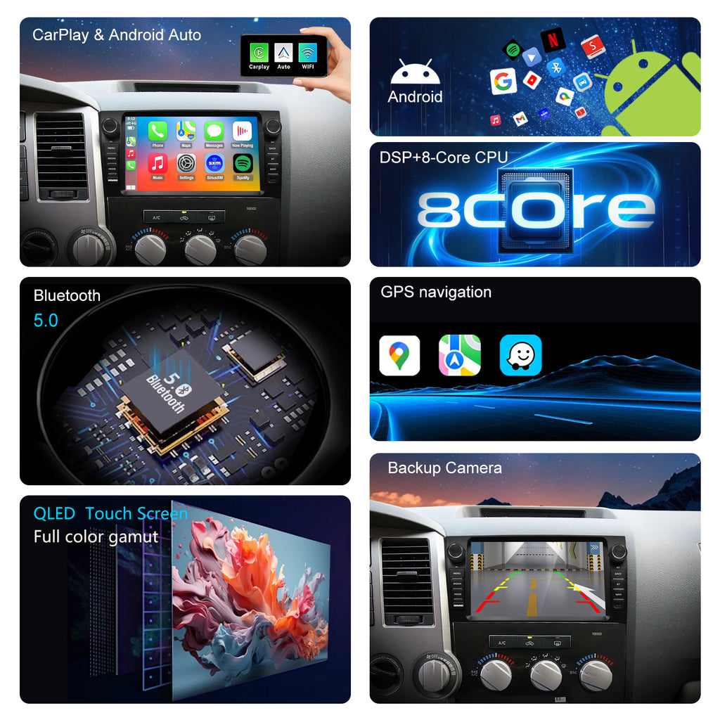 For Toyota Tundra 2007-2013 Radio upgrade,9-inch QLED 8-Core CPU,touch screen Stereo,Wireless CarPlay & Android Auto,Free camera
