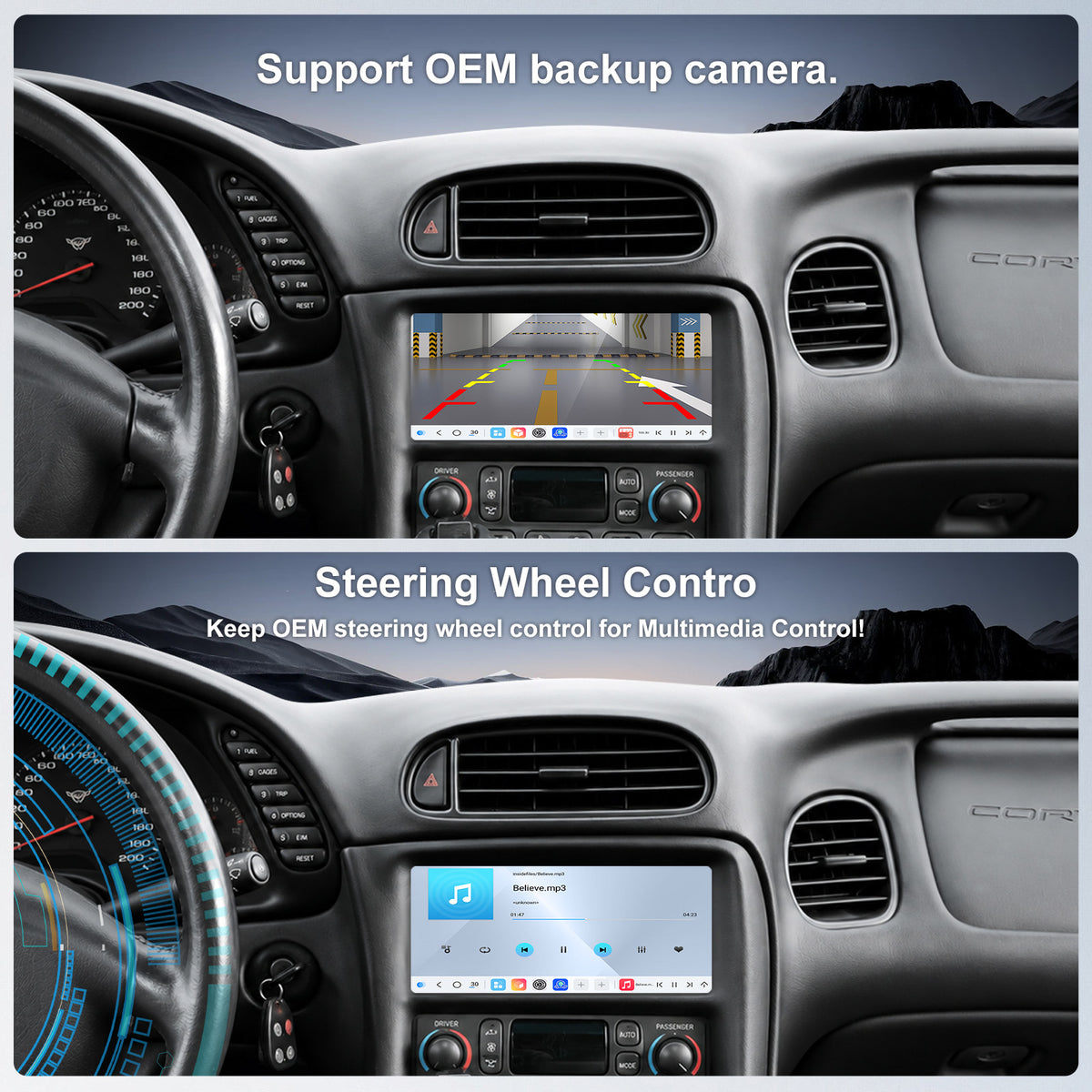For Chevrolet Chevy Corvette C5 1997-2004 Radio upgrade,6.8-inch QLED  8-Core CPU,touch screen Stereo,Wireless CarPlay & Android Auto，Free camera