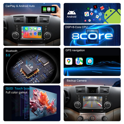 For Toyota Highlander 2008-2013 Radio upgrade,8-inch QLED 8-Core CPU,touch screen Stereo,Wireless CarPlay & Android Auto,keep OEM Controls