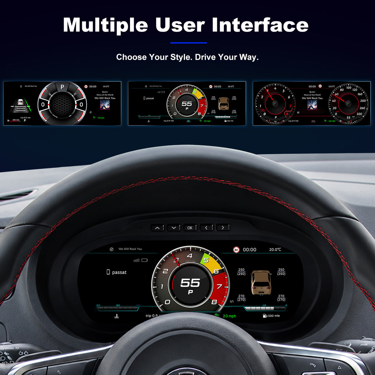 For Volkswagen Polo 2012-2018 Digital Instrument Cluster, 10.25-inch QLED Screen, Multiple UI, Wireless CarPlay, Direct OEM Replacement