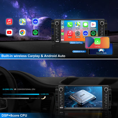 Dodge Dakota Stereo replacement 2008-2011 CarPlay Radio Screen-Topdisplay 2008 2009 2010 2011 Dakota Upgrade Headunit Apple Carplay Android Auto Accessories Pantalla Estéreo