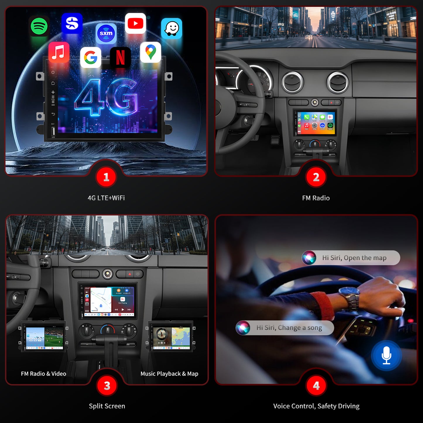 Ford Mustang Stereo replacement 2005-2009 CarPlay Radio Screen-Topdisplay 2005 2006 2007 2008 2009 Mustang Upgrade Headunit Apple Carplay Android Auto Accessories Pantalla Estéreo
