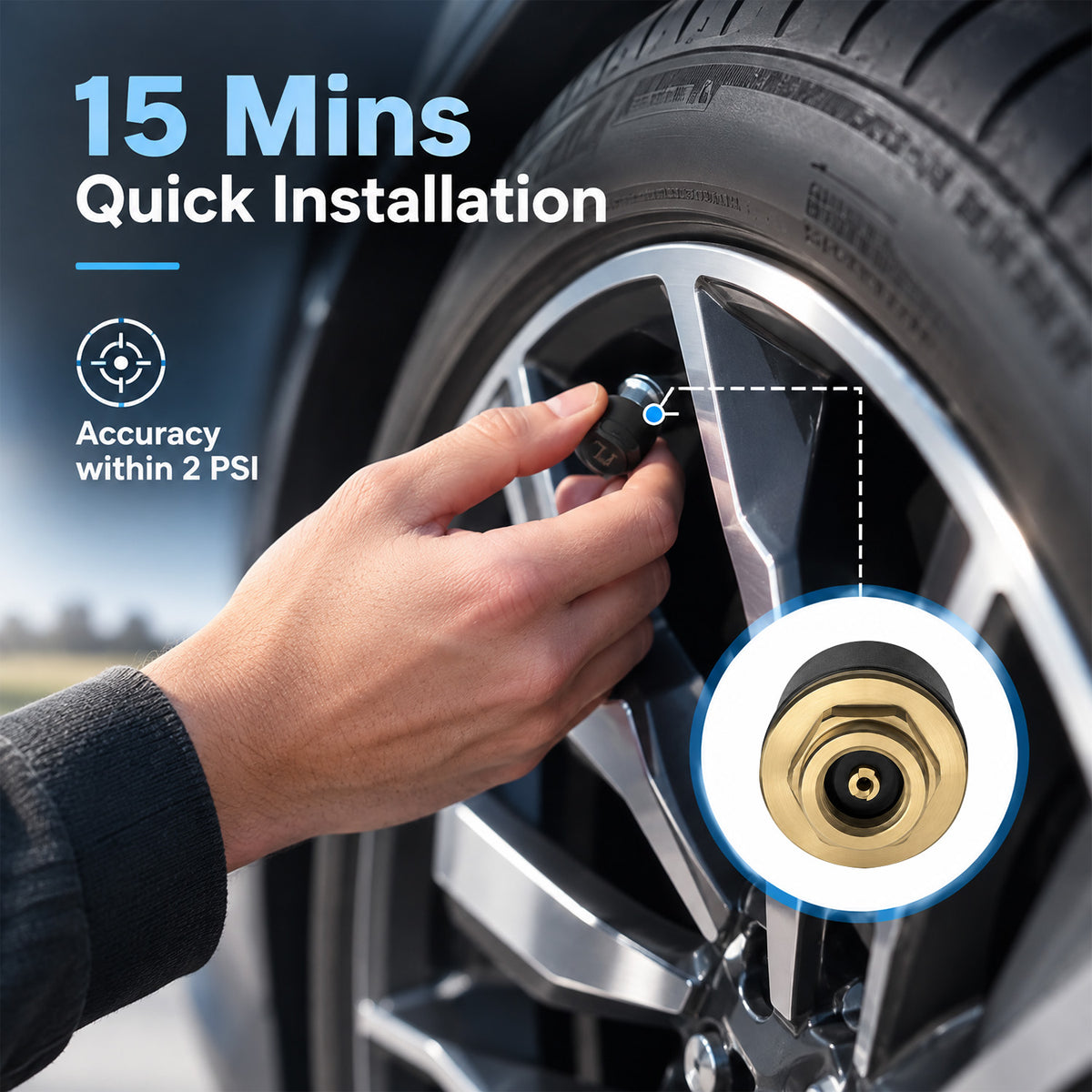 Topdisplay TM2 TPMS Set of 4 Sensors, Tire Pressure Display via Built-in Head Unit App, Restore Factory-Style Monitoring