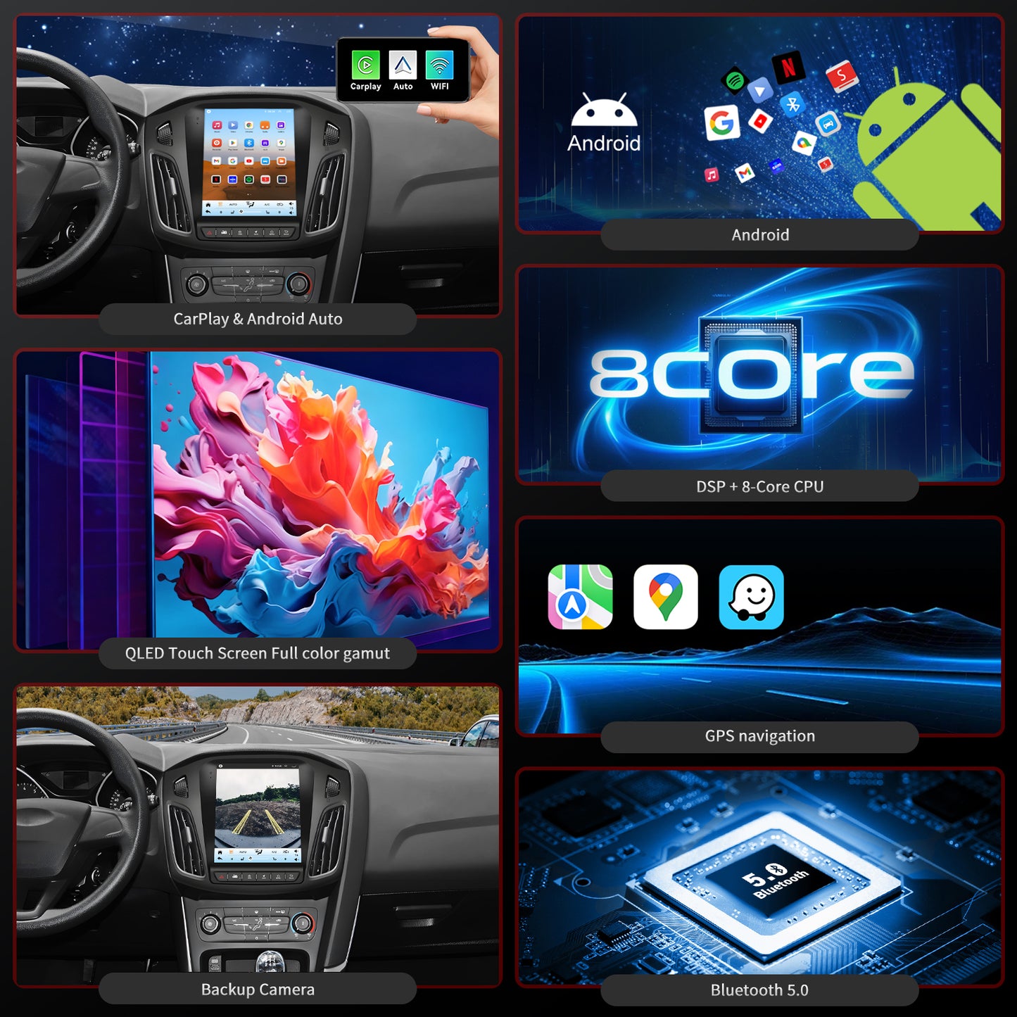 For Ford Focus 2012-2018 Radio upgrade, 9.7-inch QLED 8-Core CPU,touch screen Stereo,Wireless CarPlay & Android Auto,Free camera