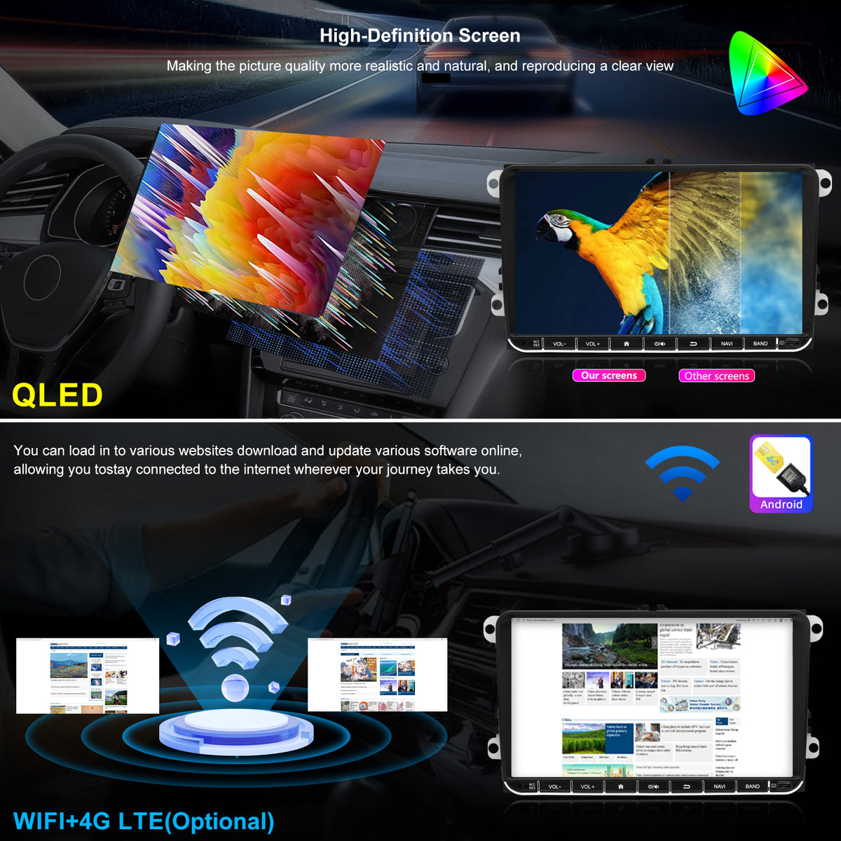 For Volkswagen Jetta 2005-2018 Radio upgrade, 9 inch QLED 8-Core CPU, touch screen Stereo,Wireless CarPlay & Android Auto, keep OEM Controls, Free backup camera