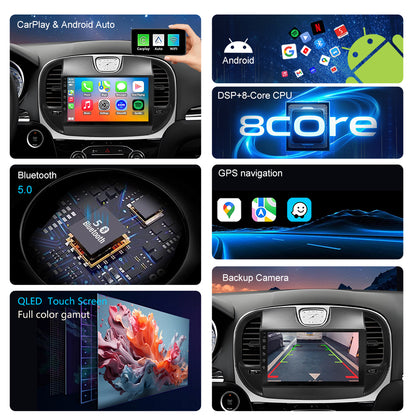 For Chrysler 300C 2015-2023 Radio upgrade, 9-inch QLED 8-Core CPU, touch screen Stereo, Wireless CarPlay & Android Auto