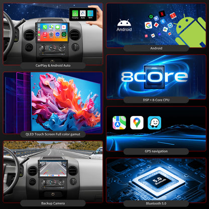 For Ford F150 2004-2008 Radio upgrade,10.1-inch QLED 8-Core CPU,touch screen Stereo,Wireless CarPlay & Android Auto,Free camera